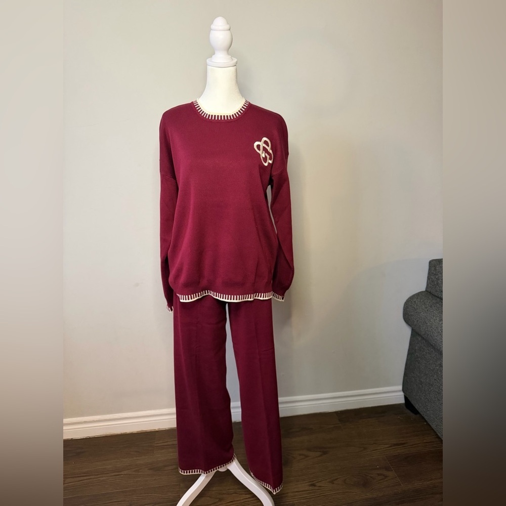 Burgundy Knit Sweater and Pants Set - Picture 3 of 6